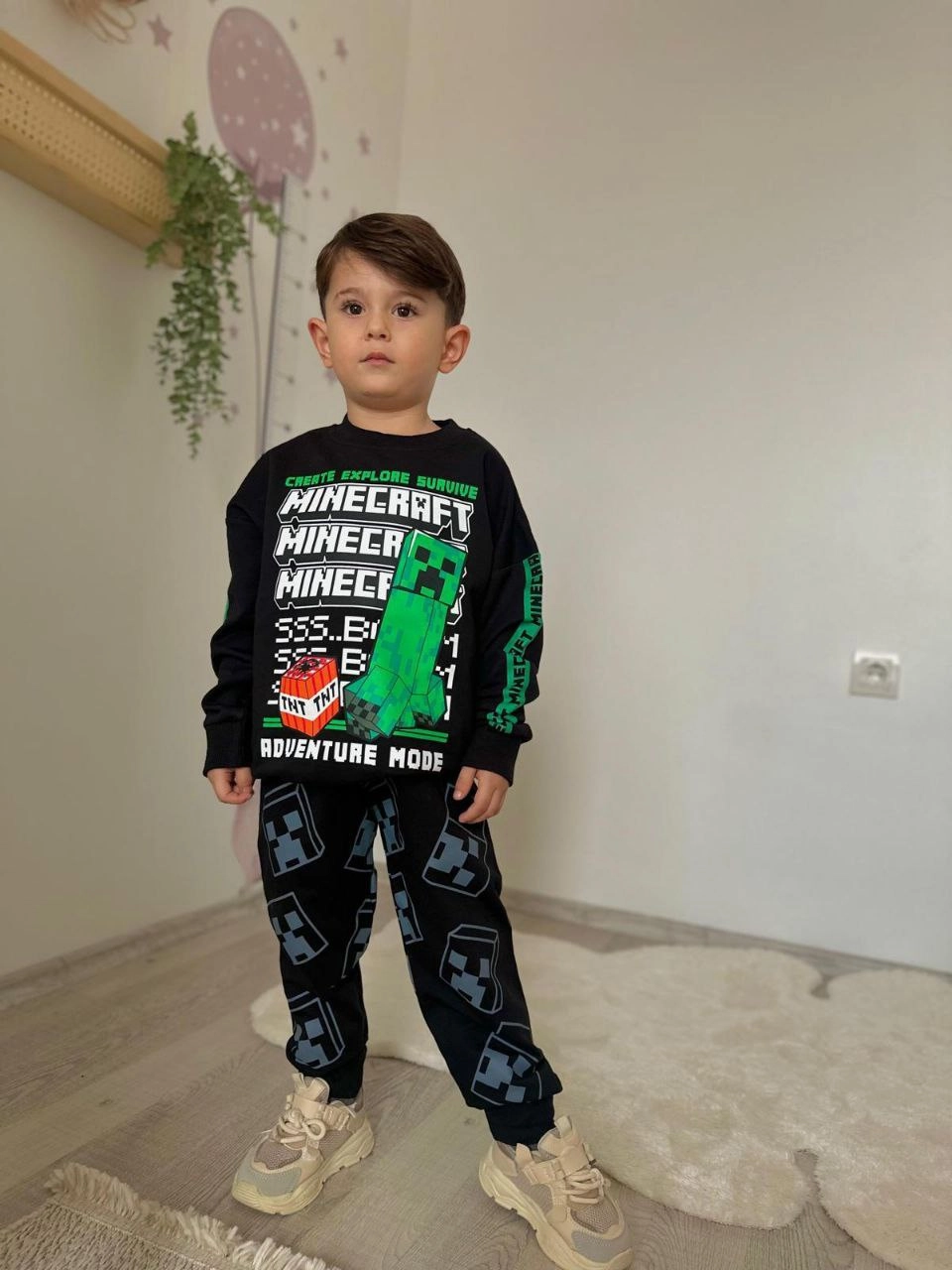 بلور شلوار پسرانه دو نخ ترک طرح پرطرفدار minecraft مناسب چهار فصل 3تا 10سال