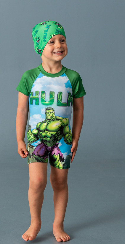 مایو پادار پسرانه ترک با کلاه طرحhulk از 2 تا 8سال