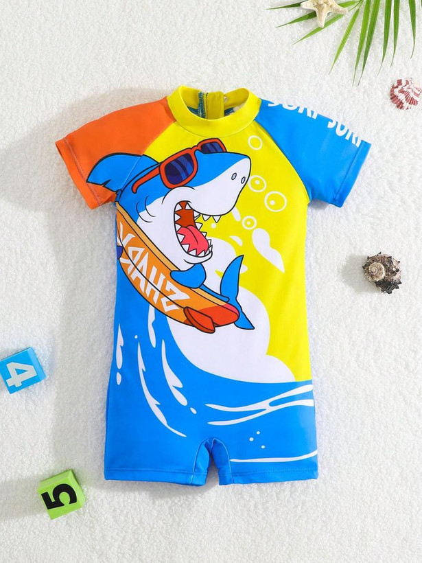 مایو یکسره طرح shark اورجینال برند shein ضد کلر و حساسیت مناسب ۶ تا ۳۶ ماه