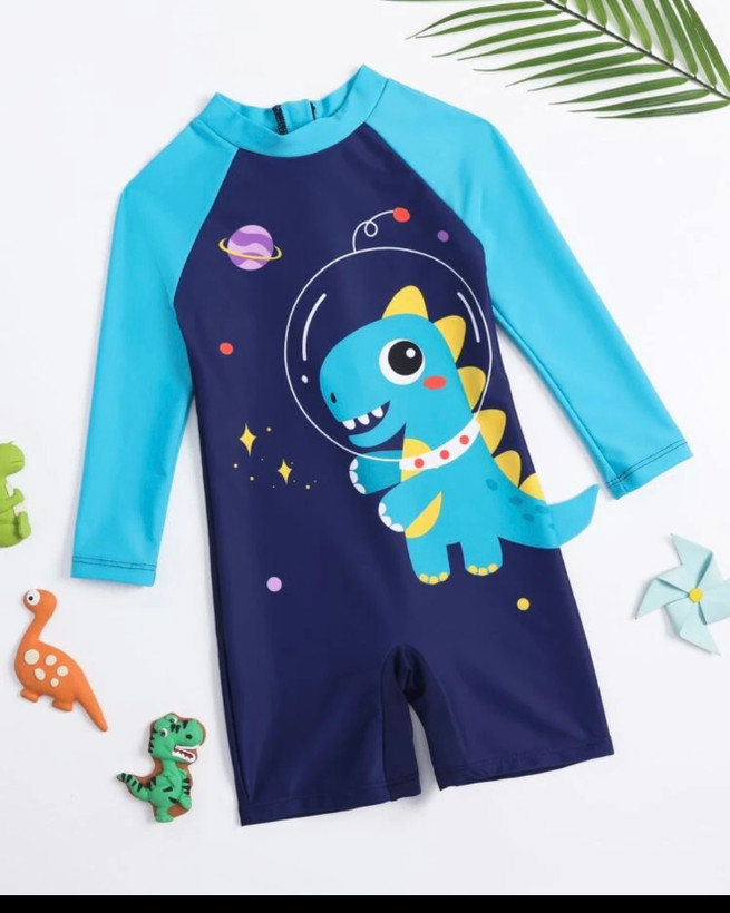 مایو یکسره پوشیده ،پادار و آستین دار دایناسوری از اورجینال برند shein مناسب 1تا 2 سال(90cm)