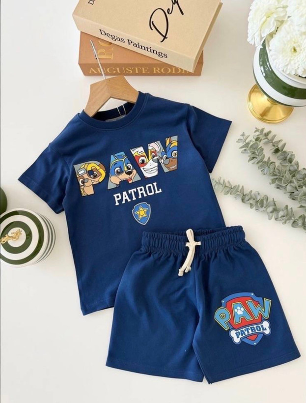 تبشرت و شلوارک ترک از برندlucco kids-طرح patrol-سگهای نگهبان-کیفیت عالی و نخ پنبه-سایز بندی ۲تا ۸سال