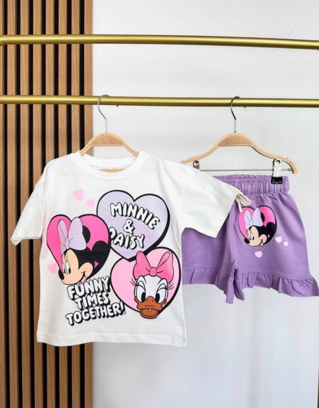 تیشرت و شلوارک دخترانه ترک از برندArcoiris-طرح miny&daisy-کیفیت عالی-بامزه و شیک و خاص و نرم و لطیف-سایز بندی۲تا۸سال