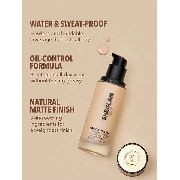 کرم پودر مات وارداتی - اورجینال-  رنگ SHELL- مناسب پوست چرب و پوست مختلط- مدل Complexion Pro  حجم 30 میلی‌لیتر، پوشش یکنواخت و مقاوم در برابر تعریق و آب، بدون مسدود کردن منافذ پوست، مناسب پوست روشن و استفاده روزانه و ورزشی- مناسب پوست روشن