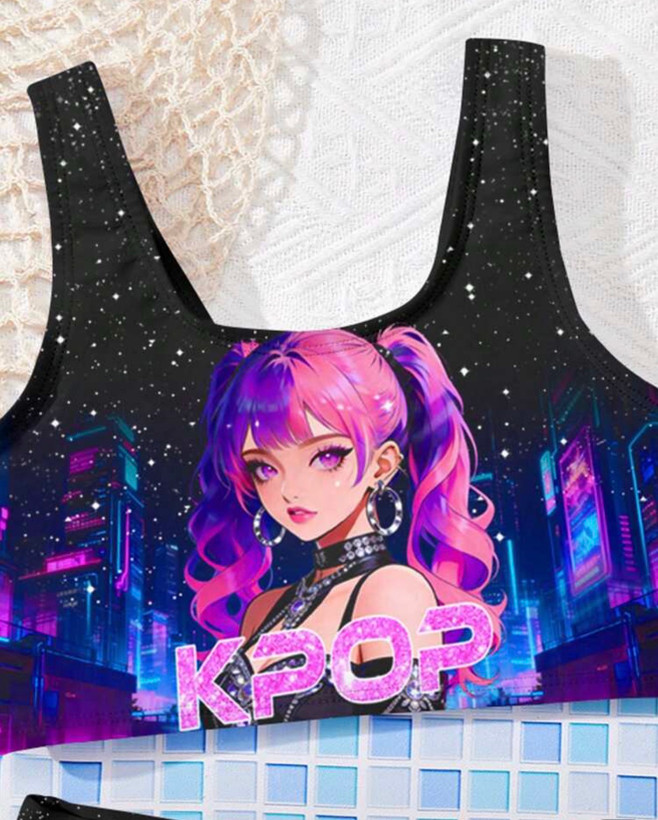مایو دوتکه دخترانه وارداتی طرح k-pop از اورجینال برندshein -خوشرنگ و باکیفیت سایزبندی از ۳تا۷سال