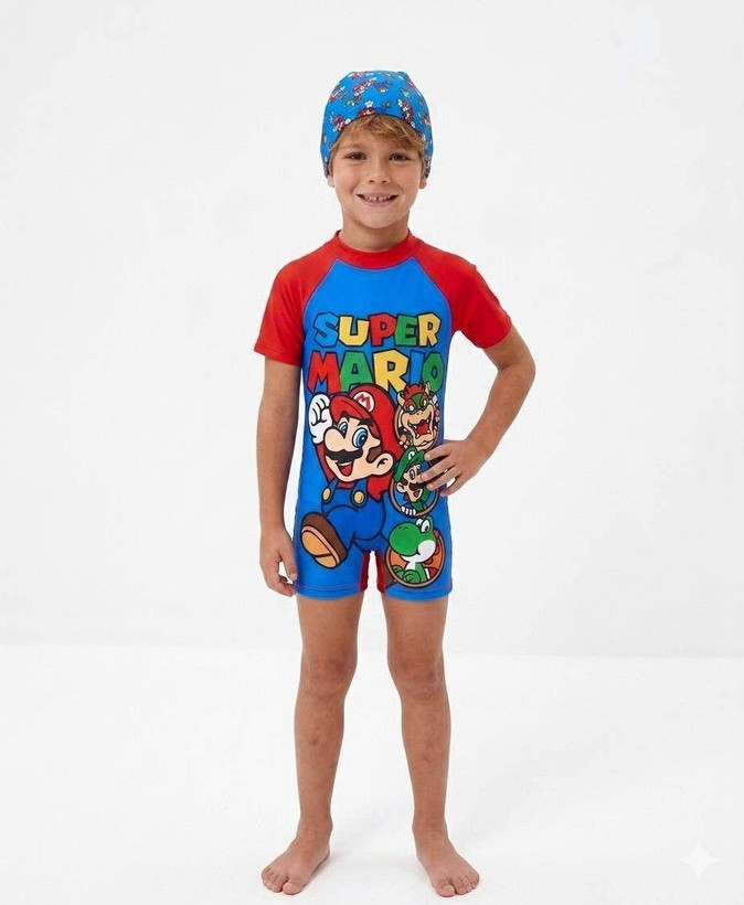 مایو یکسره وارداتی پسرانه با کلاه طرح super mario پرطرفداراز ۲تا ۸سال