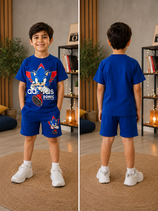 تیشرت و شلوارک پسرانه ترک برندjeliboom -طرح sonic-نرم و لطیف-سایزبندی از ۳تا ۱۰سال و کد ۲۴۴