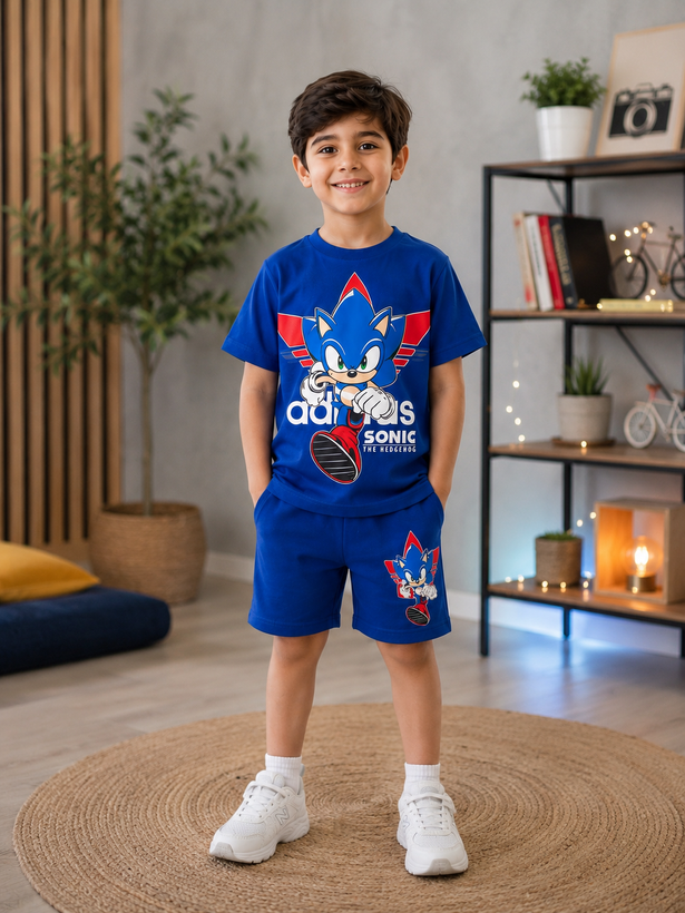 تیشرت و شلوارک پسرانه ترک برندjeliboom -طرح sonic-نرم و لطیف-سایزبندی از ۳تا ۱۰سال و کد ۲۴۴