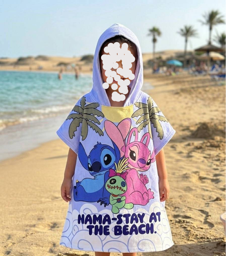 حوله پانچو دخترانه وارداتی stich -اندازه۶۰*۶۰-مناسب ۲تا۶سال