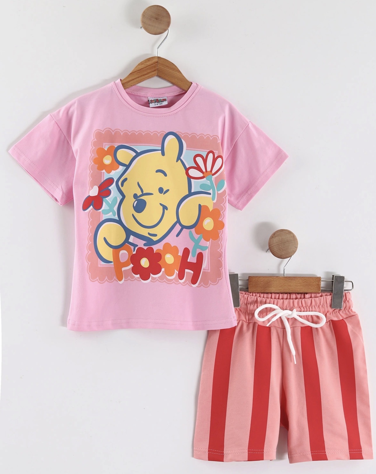 تیشرت و شلوارک دخترانه ترک-برندjeliboom-طرح محبوب pooh😍-صورتي خوشرنگ و شاد و كيفيت عالي-سايزبندي از ٣تا ١٠سال